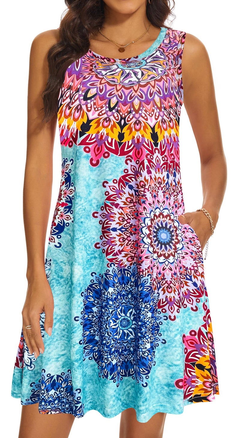 Moskill Summer Beach Sundresses for Women Swimsuit Coverup Vacation Swimwear Dresses with Pockets 002-sky Blue Medium - Image 1